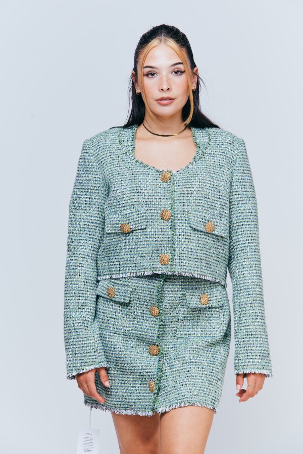 Green Boucle Cropped Jacket
