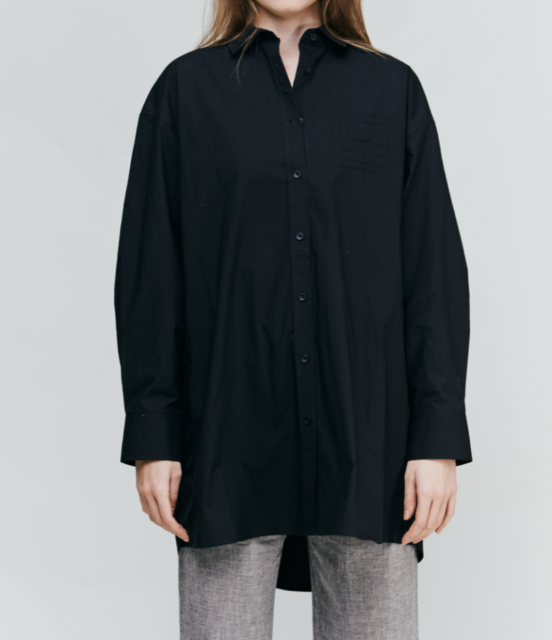 Long monogram cotton shirt black